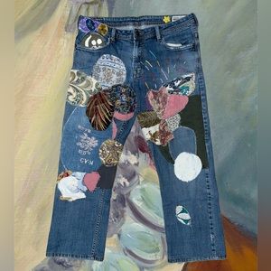 Custom cut and sewn patchwork denim